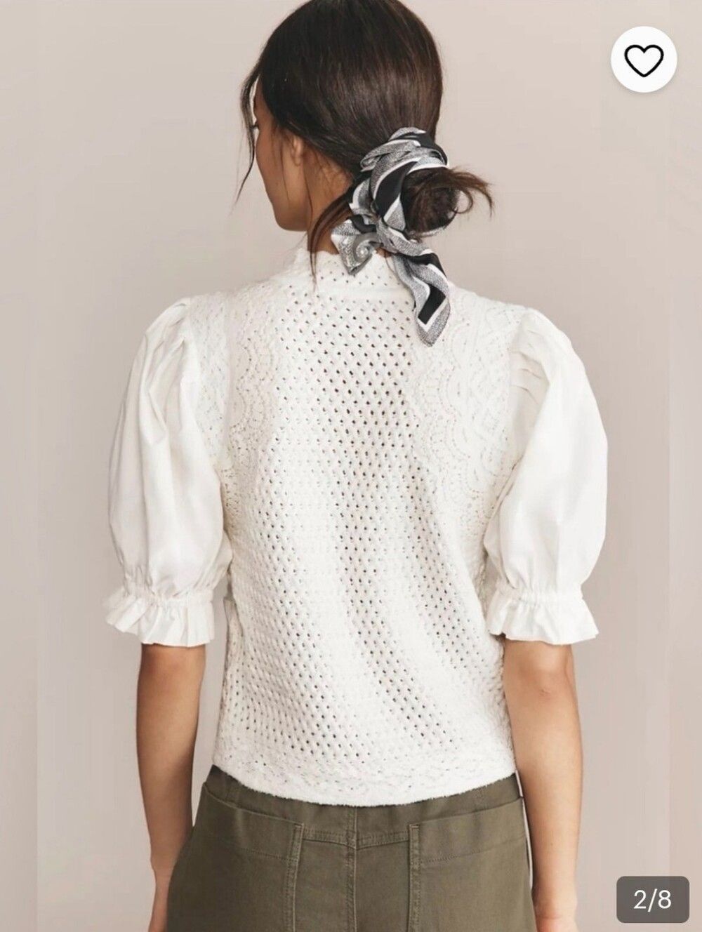 Anthropologie Crochet Zip-Front Puff Sleeve Top Medium - Picture 2 of 7